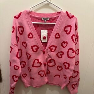 Heart Print V-Neck Cardigan Sweater NWT